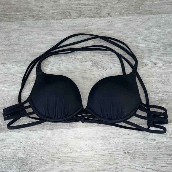Black Strappy Push-up Swimsuit Bikini Top 32B - Picture 5 of 9